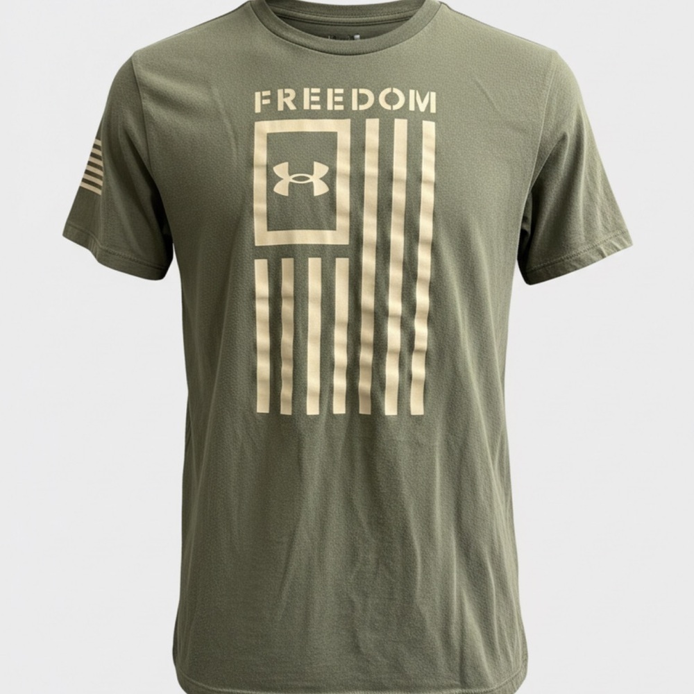 Under Armour Freedom T Shirt Mens M Green Performance Tactical Gym Logo Tee - Picture 2 of 9